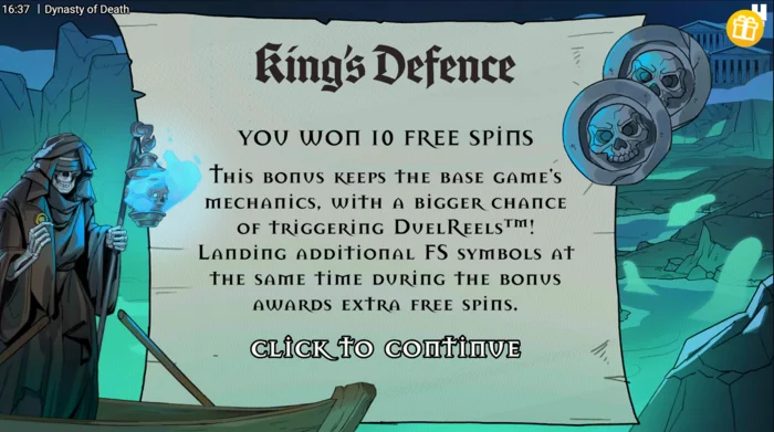 Dynasty of Death – aktivering av King's Defence Free Spins